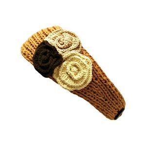 Crochet Headband With Three Knit Flowers